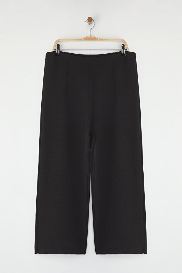 Siyah Culotte Fit Kesik Detaylı Yüksek Bel Örme Büyük Beden Pantolon TBBSS25AR00041 - 5