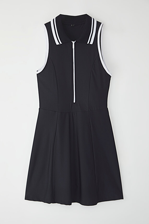 Lacivert Micro Kumaş Fermuar ve Biye Detaylı Tenis Örme Spor Elbise THMSS25EL00005 - 5