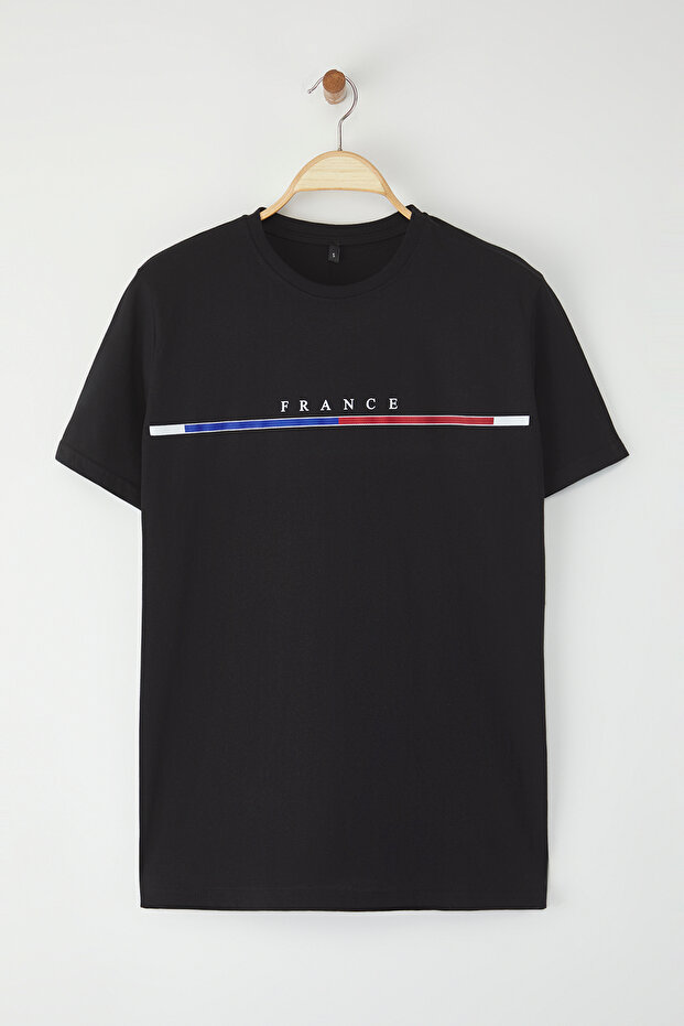 Siyah Regular/Normal Kesim France Baskılı T-shirt TEDSS25TS00017 - 2