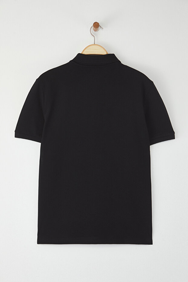 Siyah Regular/Normal Kesim Kartal Nakış Detaylı Polo Yaka T-shirt TMNSS25PO00017 - 6
