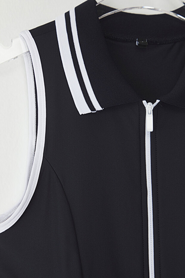 Lacivert Micro Kumaş Fermuar ve Biye Detaylı Tenis Örme Spor Elbise THMSS25EL00005 - 7