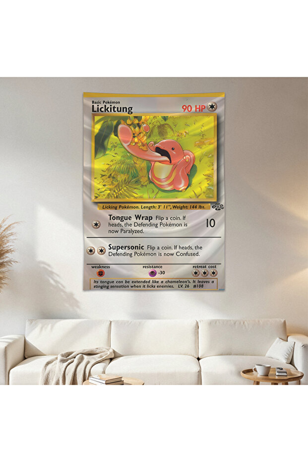 Lickitung Pokemon Card Wall Cloth Wall Tapestry First Quality Satin Fabric Poster