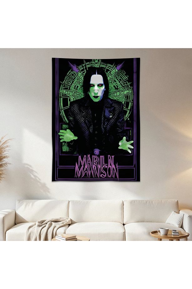 Marilyn Manson Duvar Örtüsü Duvar Halısı Birinci Kalite Saten Kumaş Poster - 1