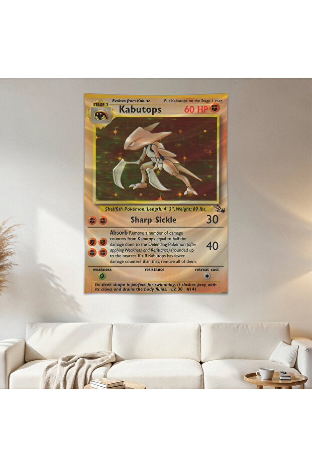 Kabutops Pokemon Card Wall Cloth Wall Tapestry First Quality Satin Fabric Poster
