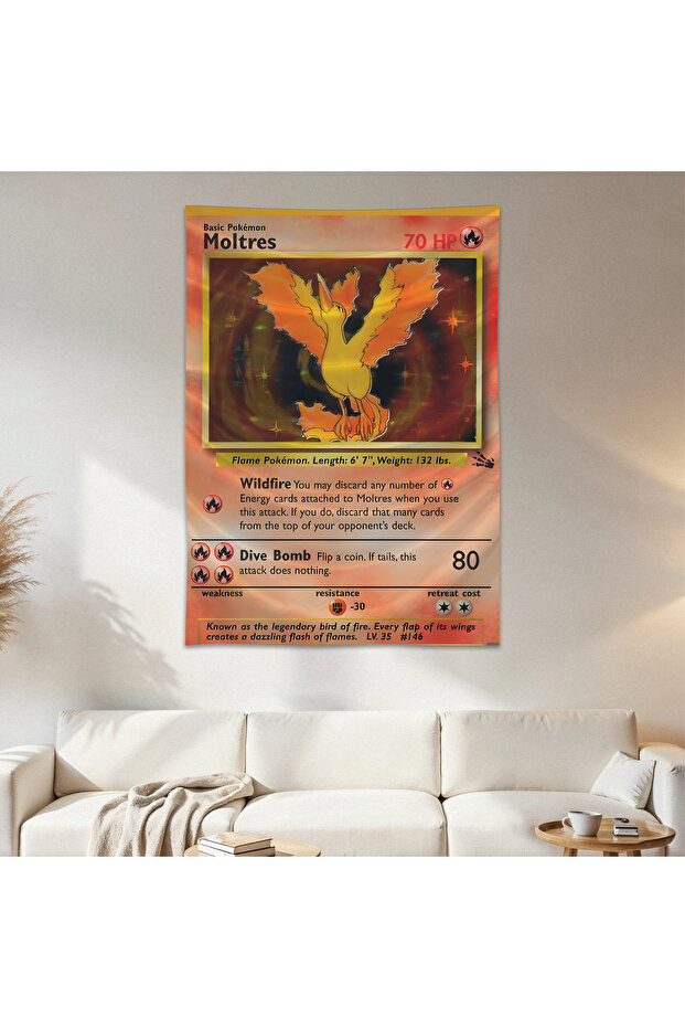 Moltres Pokemon Card Wall Cloth Wall Tapestry First Quality Satin Fabric Poster