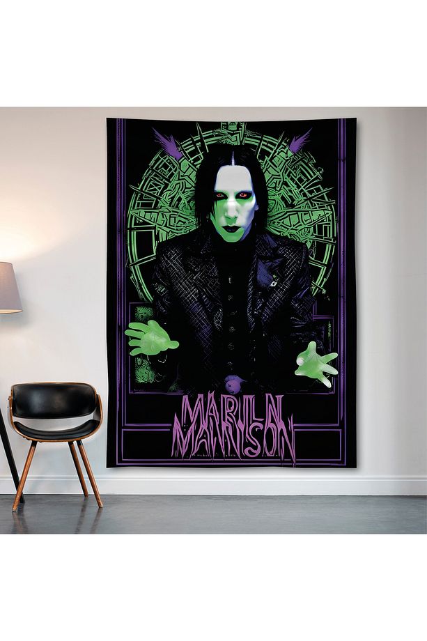 Marilyn Manson Duvar Örtüsü Duvar Halısı Birinci Kalite Saten Kumaş Poster - 2