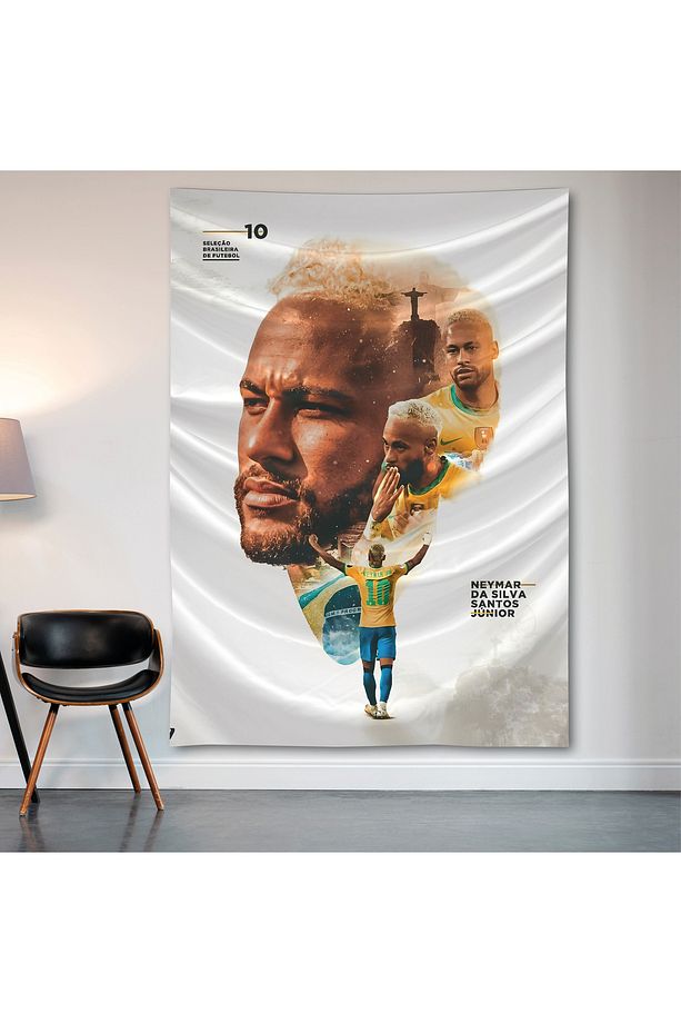 Neymar Jr. Duvar Örtüsü Duvar Halısı Birinci Kalite Saten Kumaş Poster - 2