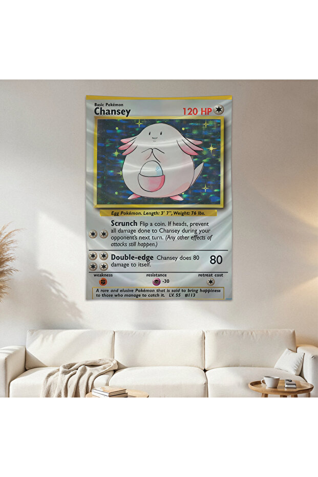 Chansey Pokemon Card Wall Cloth Wall Tapestry First Quality Satin Fabric Poster