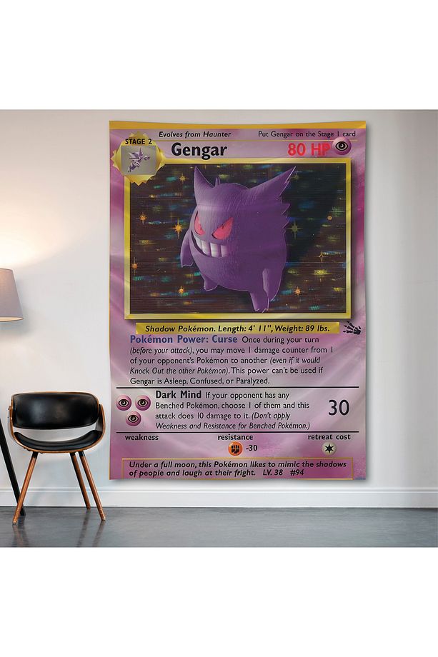 Gengar Pokemon Kartı Duvar Örtüsü Duvar Halısı Birinci Kalite Saten Kumaş Poster - 2