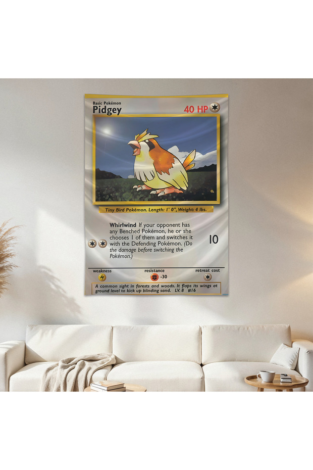 Pidgey Pokemon Card Wall Cloth Wall Tapestry First Quality Satin Fabric Poster