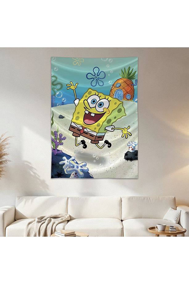 Sponge Bob Sünger Bob Duvar Örtüsü Duvar Halısı Birinci Kalite Saten Kumaş Poster - 1