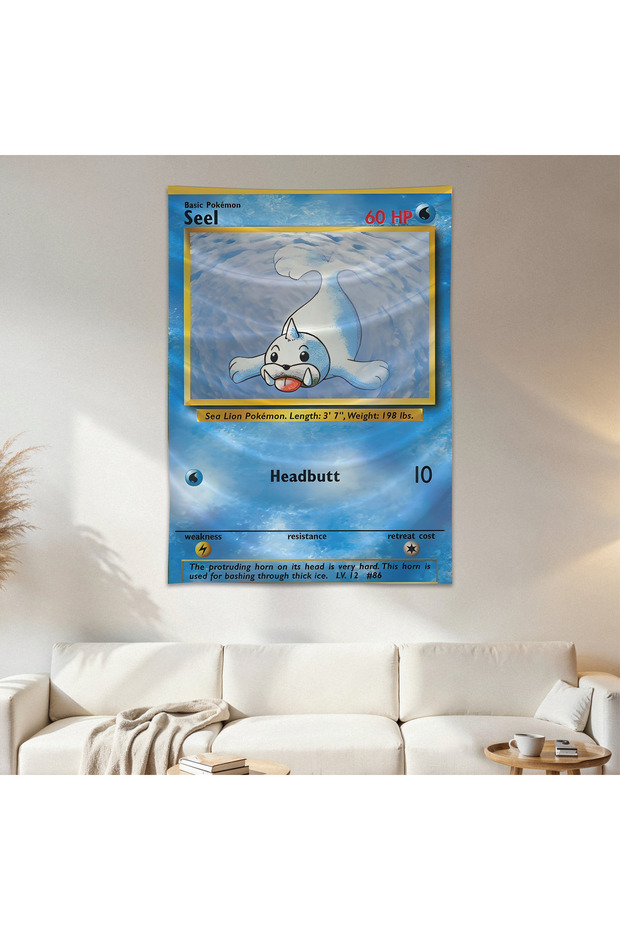 Seel Pokemon Card Wall Cloth Wall Tapestry First Quality Satin Fabric Poster