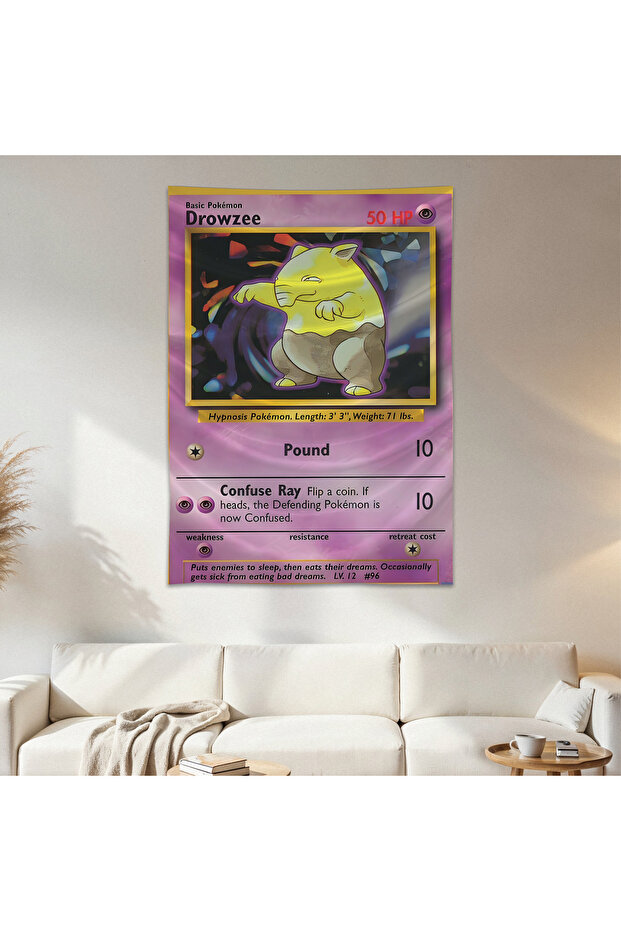 Drowzee Pokemon Card Wall Cloth Wall Tapestry First Quality Satin Fabric Poster