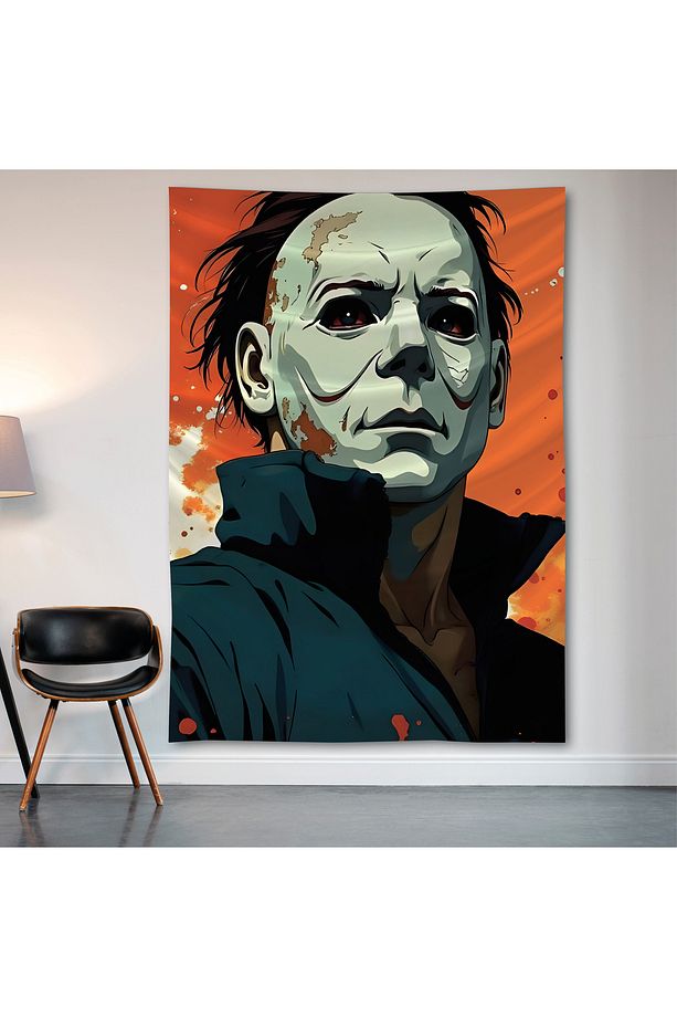Michael Myers Hallooween Duvar Örtüsü Duvar Halısı Birinci Kalite Saten Kumaş Poster - 2