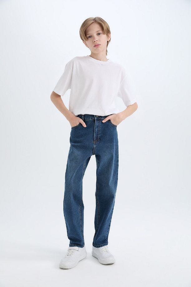 Erkek Çocuk Loose Fit Düz Paça Basic Düz Jean Pantolon C3698a824wn - 1