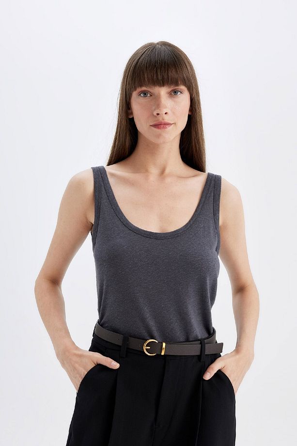Regular Fit U Yaka Keten Karışımlı Basic Düz Atlet D4453ax24hs - 1