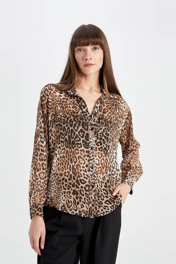 Regular Fit Leopar Desenli Uzun Kollu Gömlek D3721ax24au - 7