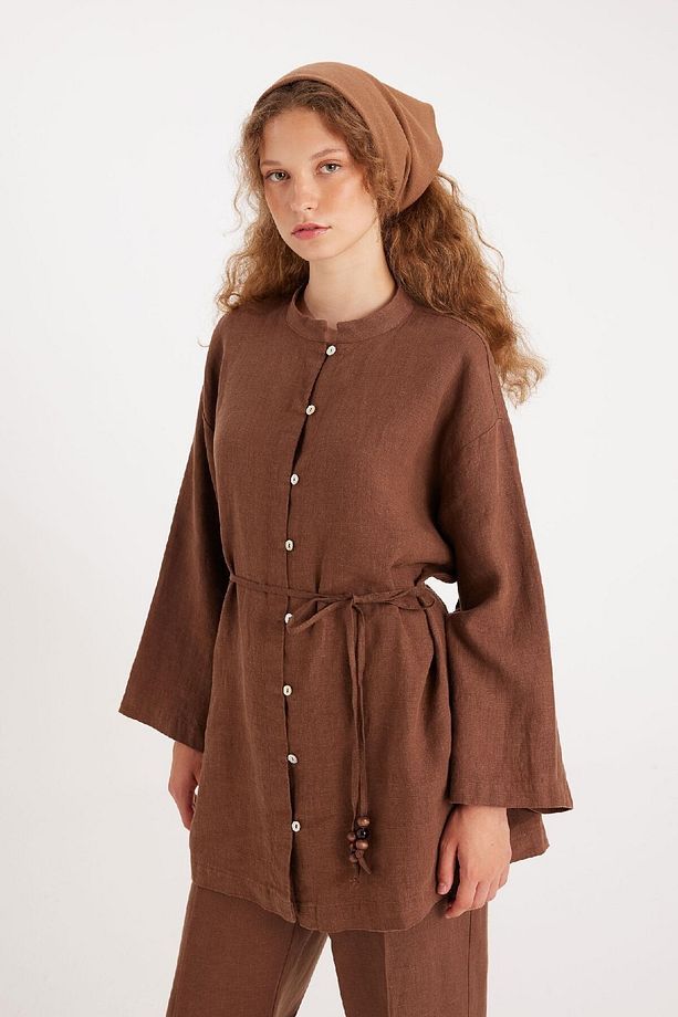 Manuka X Keten Uzun Kollu Basic Tunik D4394ax24hs - 5