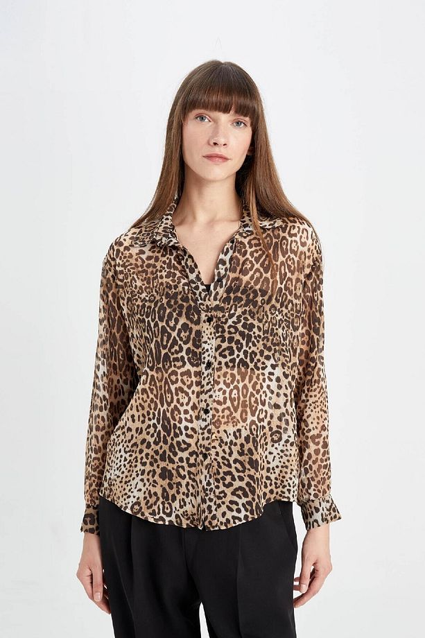 Regular Fit Leopar Desenli Uzun Kollu Gömlek D3721ax24au - 5