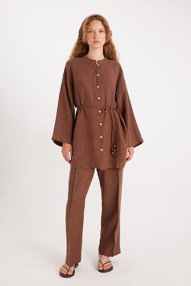 Manuka X Keten Uzun Kollu Basic Tunik D4394ax24hs - 4