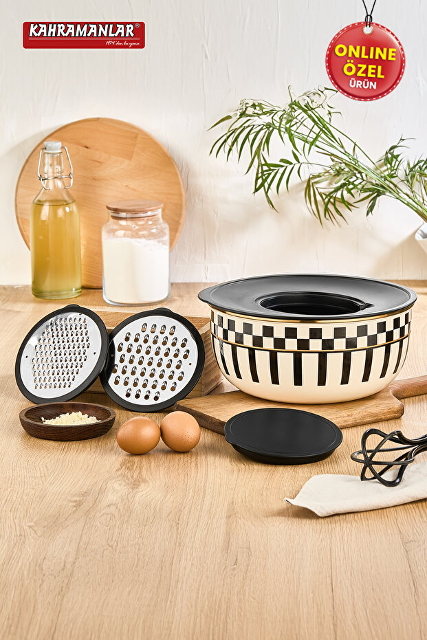 Prime Cream Enamel 5 Piece Grater Storage and Mixing Bowl 24 cm