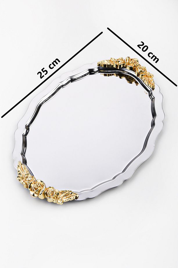 6 Adet Oval-Bulut Model Gül Motifli Kahve-Çay Sunum Tepsisi 25 cm x 20 xm - 4
