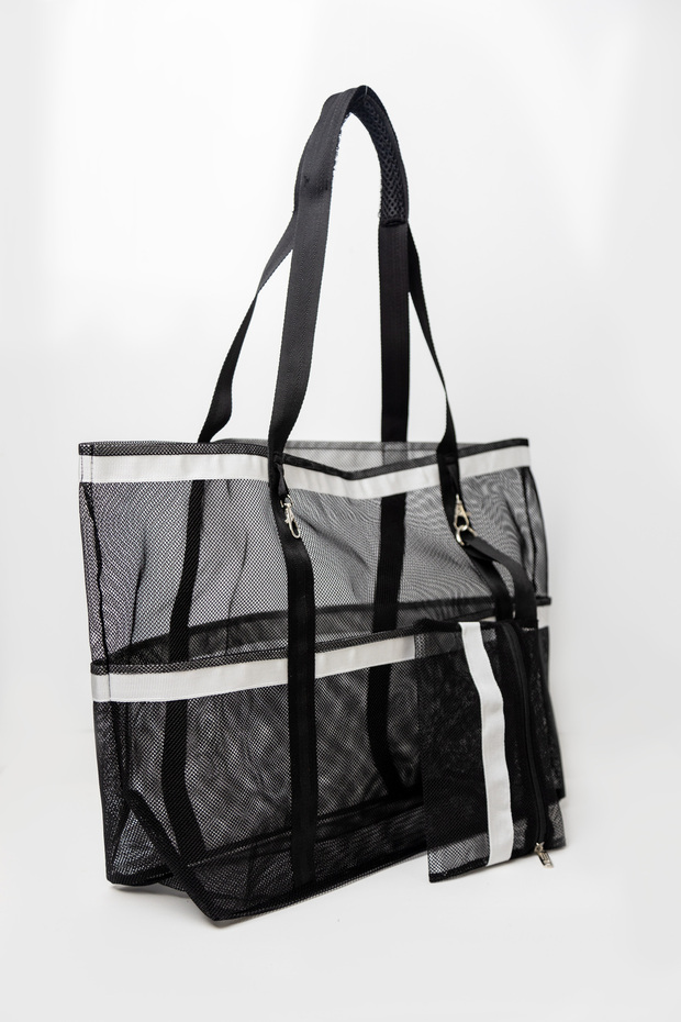Large Size Beach Bag 55X40 cm 6 Pockets Water and Sand Proof 1 Mesh Handbag