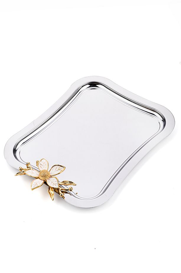 6 Adet Italyan Model Büyük Papatya Gül Motifli Kahve-çay Sunum Ve Servis Tepsisi 27x22 Cm - 4