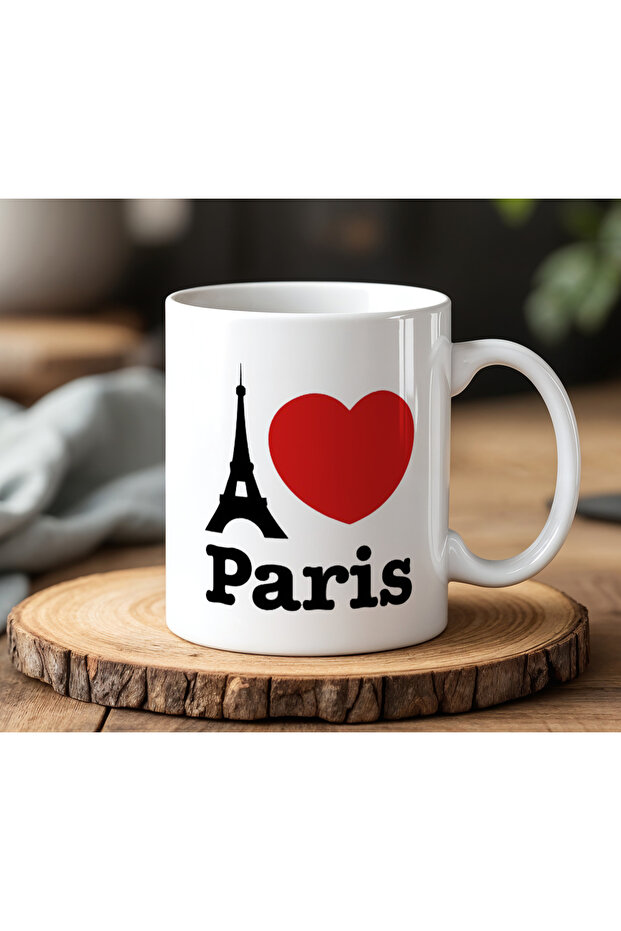 I Love Paris Designed White Ceramic Printed Mug 330ml