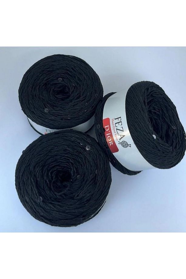 ( 4 Adet ) Pullu Örgü Ipi 101-siyah Cotton-pamuk Ince Pullu Örgü Ipi % 75 Pamuk 100 gr 310 M D'ior - 1