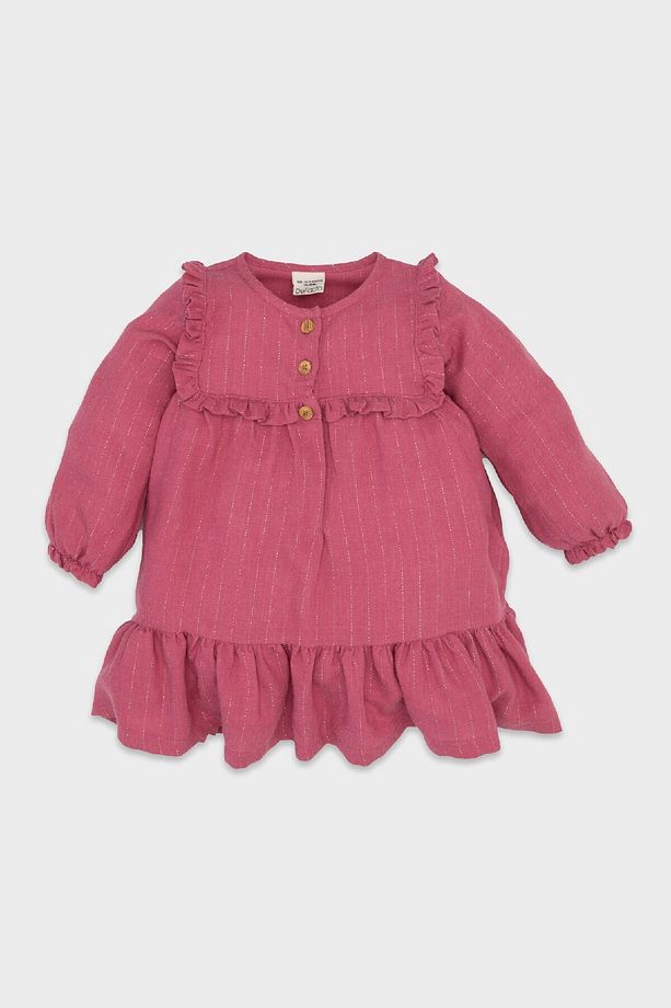 Kız Bebek Uzun Kollu Simli Kumaş Fırfırlı Elbise D3808a524au - 1