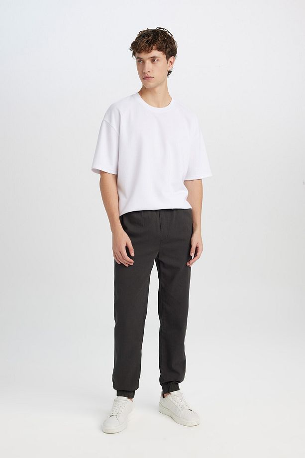 %100 Pamuk Jogger Gabardin Pantolon Beli Regular Fit Bağcıklı Lastikli Paça D5927ax24au - 2