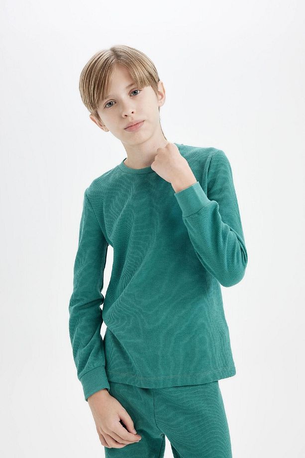 Erkek Çocuk Pijama Takım Uzun Kollu Waffle Üst Beli Lastikli Uzun Alt D5343a824wn - 3