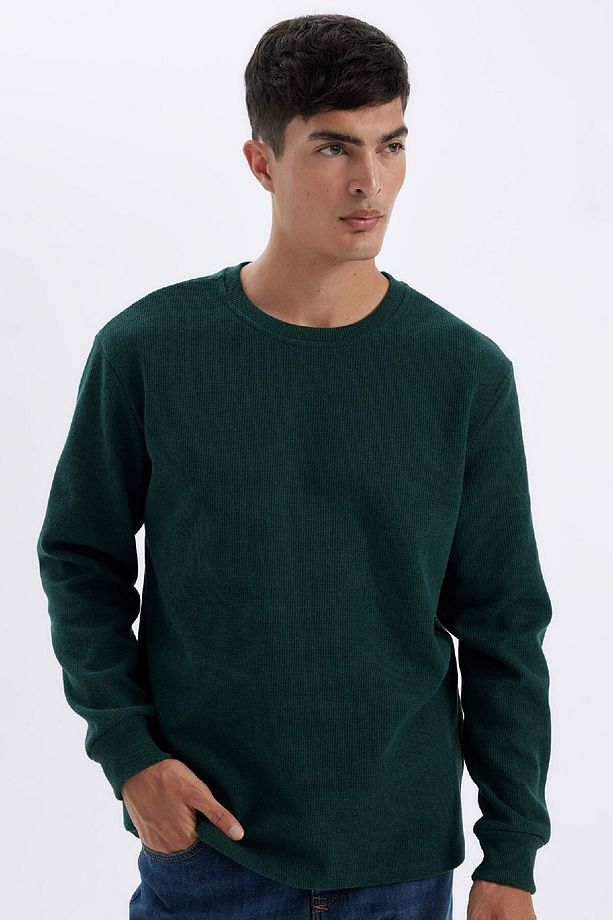 Regular Fit Bisiklet Yaka Waffle Uzun Kollu Tişört C1882ax24au - 1