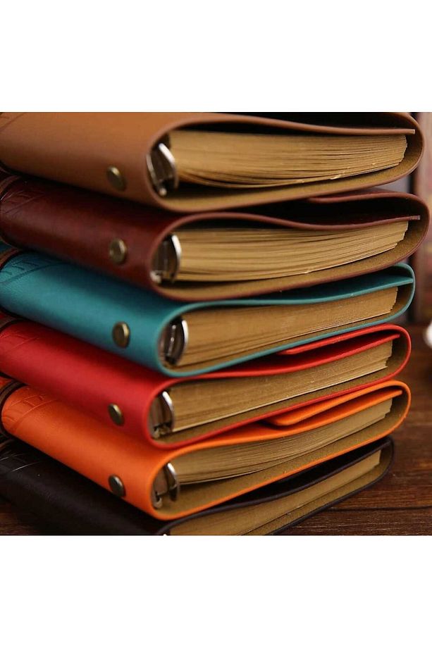 Retro Vintage Klasik Deri Kapak Notebook Seyahat Günlüğü Doldurulabilir Eskiz Not Defteri, 165x220mm - 3