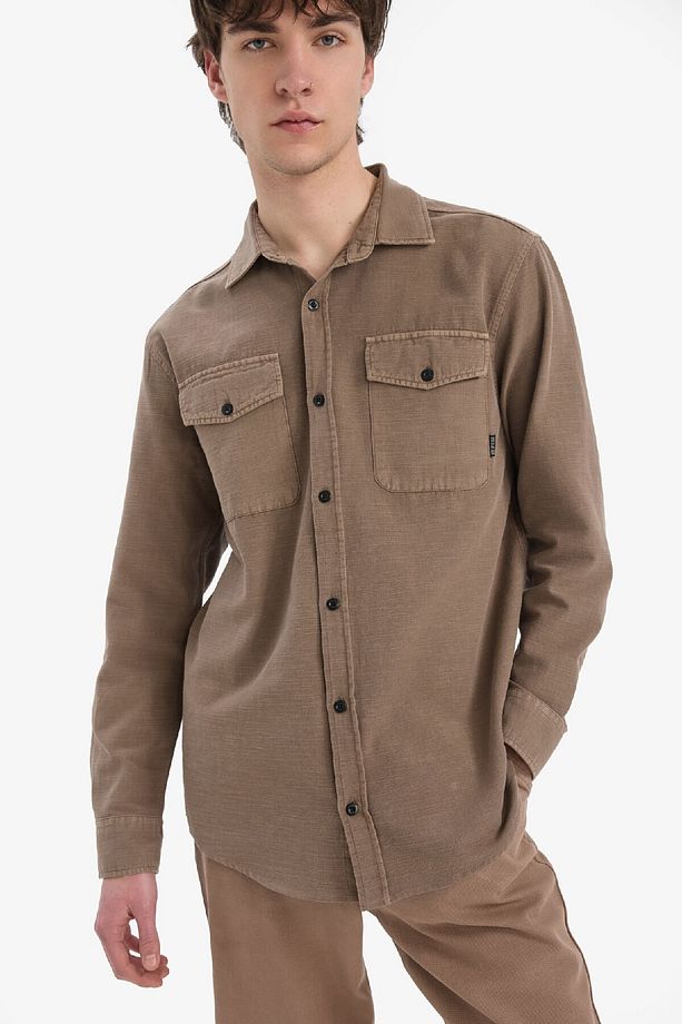 %100 Pamuk Regular Fit Polo Yaka Basic Düz Uzun Kollu Gömlek B2654ax25sp - 1