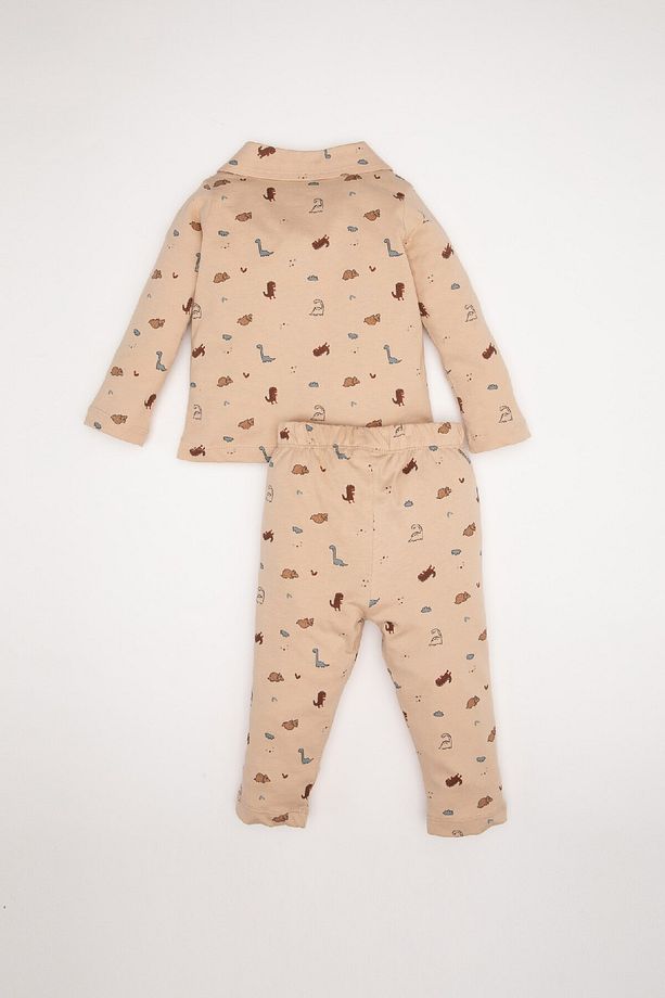 Erkek Bebek Pijama Takımı Dinazor Desenli Uzun Kollu Penye Üst Beli Lastikli Uzun Alt D6811a5ns - 4