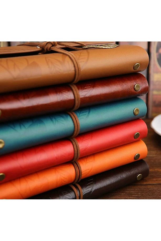 Retro Vintage Klasik Deri Kapak Notebook Seyahat Günlüğü Doldurulabilir Eskiz Not Defteri, 165x220mm - 7
