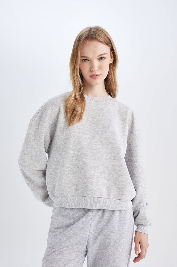Regular Fit Bisiklet Yaka Kalın Basic Düz Sweatshirt D6645ax24wn - 4