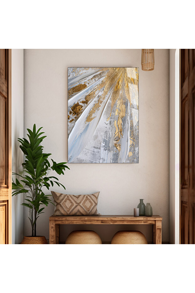 Hari̇kabi̇rev | Unbreakable Glass Table Gold-Grey Abstract Pattern | Tmtekli̇