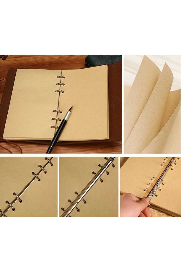Retro Vintage Klasik Deri Kapak Notebook Seyahat Günlüğü Doldurulabilir Eskiz Not Defteri, 165x220mm - 6