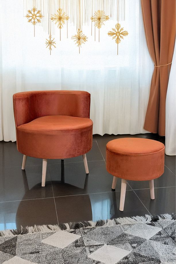 Çay Seti Tekli Koltuk Berjer Ve Puf Takımı Renkli (salon, Balkon, Ofis) 2 Li Takım - 1