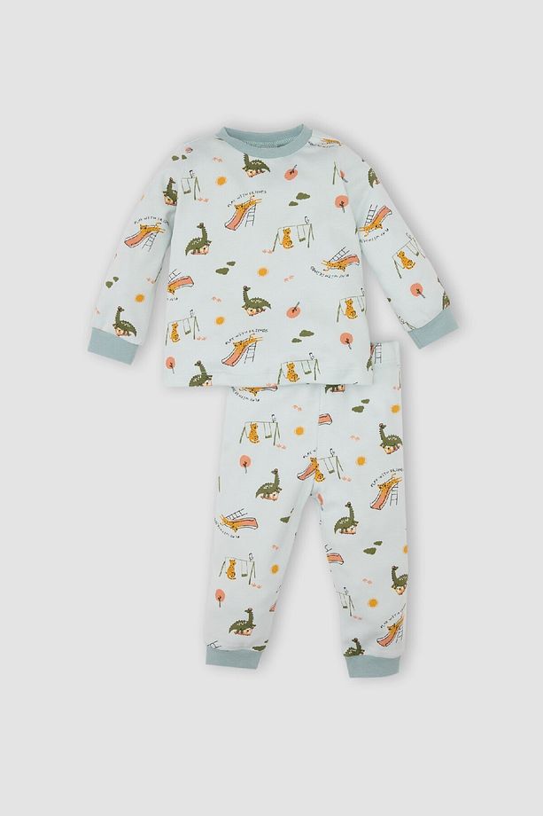 Erkek Bebek Pijama Takımı Bisiklet Yaka Desenli Uzun Kollu Üst Alt D5349a524wn - 1