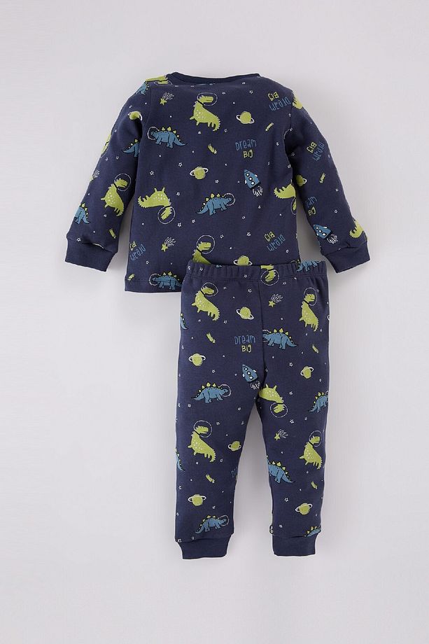 Erkek Bebek Pijama Takımı Dinazor Baskılı Bisiklet Yaka Uzun Kollu Üst Uzun Alt D5347A524WN - 4