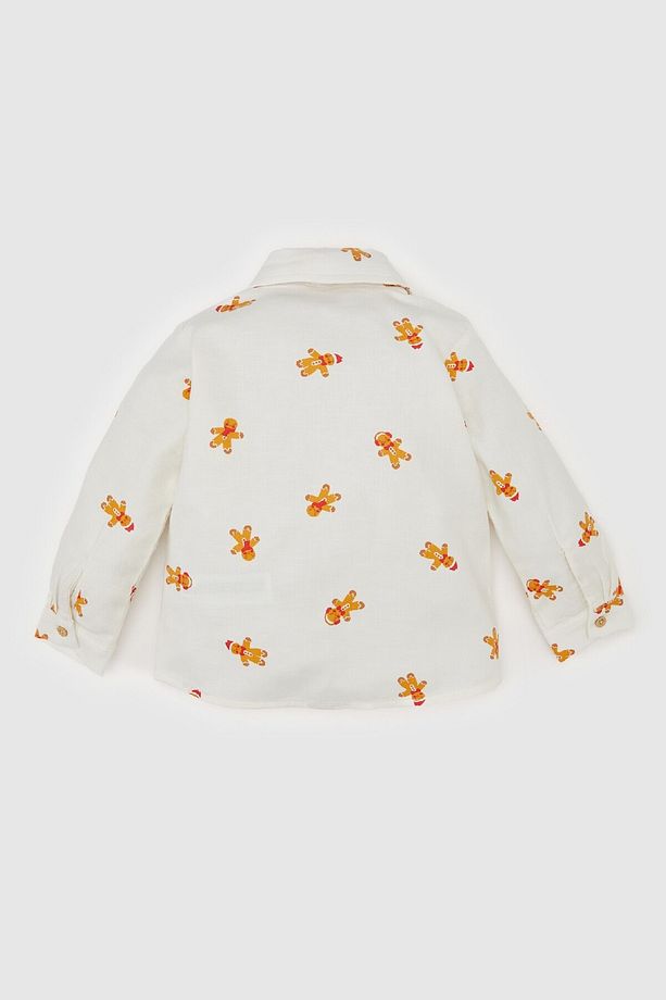 Erkek Bebek Yılbaşı Temalı Twill Uzun Kollu Gömlek D6735a524wn - 3