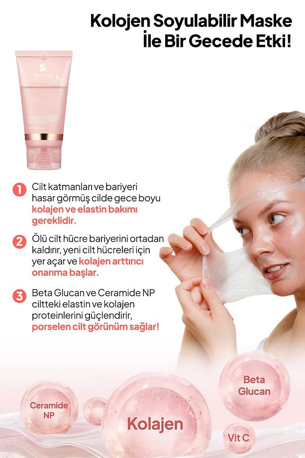 Soyulabilir Kolajen Jel Yüz Maskesi 75 ml – Cam Gibi Parlak Cilt Maskesi - 6