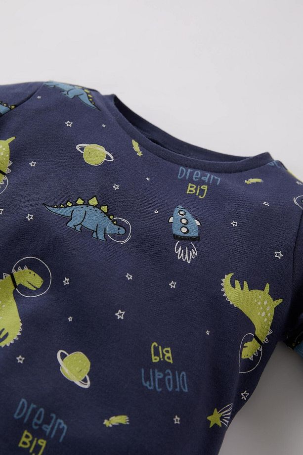 Erkek Bebek Pijama Takımı Dinazor Baskılı Bisiklet Yaka Uzun Kollu Üst Uzun Alt D5347A524WN - 3