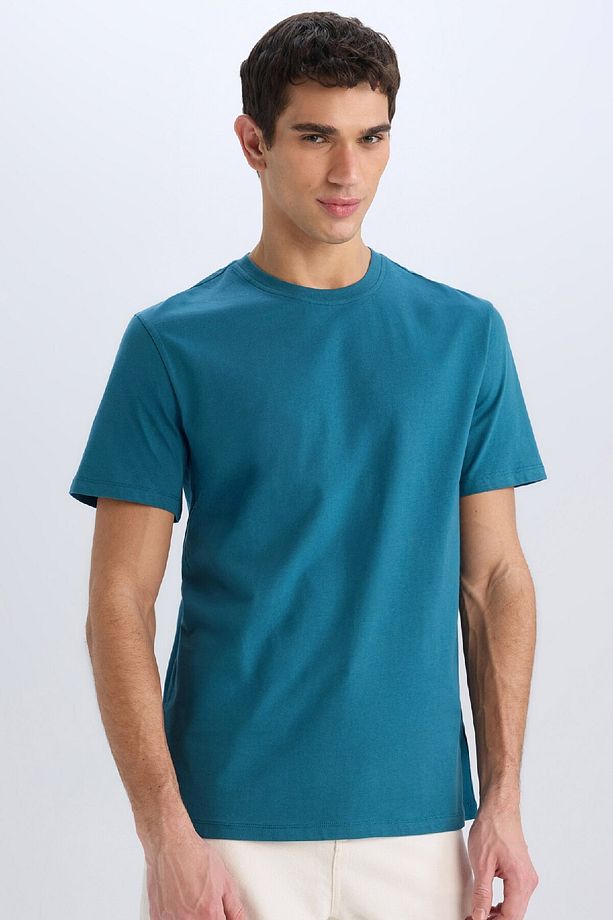 %100 Pamuk New Regular Fit Bisiklet Yaka Basic Düz Kısa Kollu Tişört V7699az25sp - 1