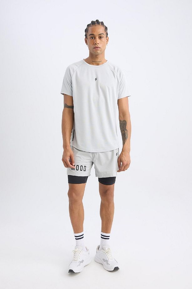 DeFactoFit Slim Fit Dar Kesim Bisiklet Yaka Baskılı Sporcu Kısa Kollu Tişört V2887AZ25SP - 6