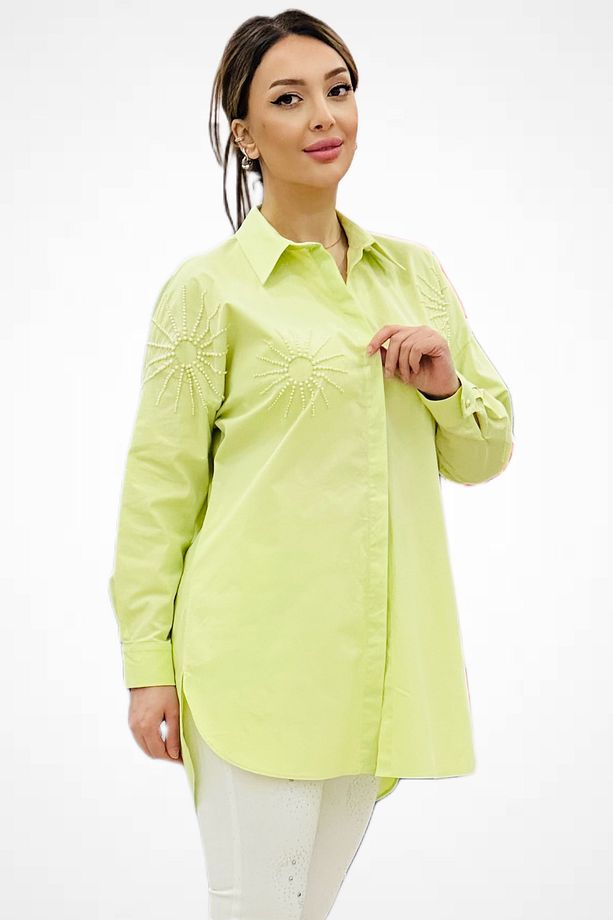 Boncuk İşlemeli Poplin Tunik Lime 70022-25K - 4